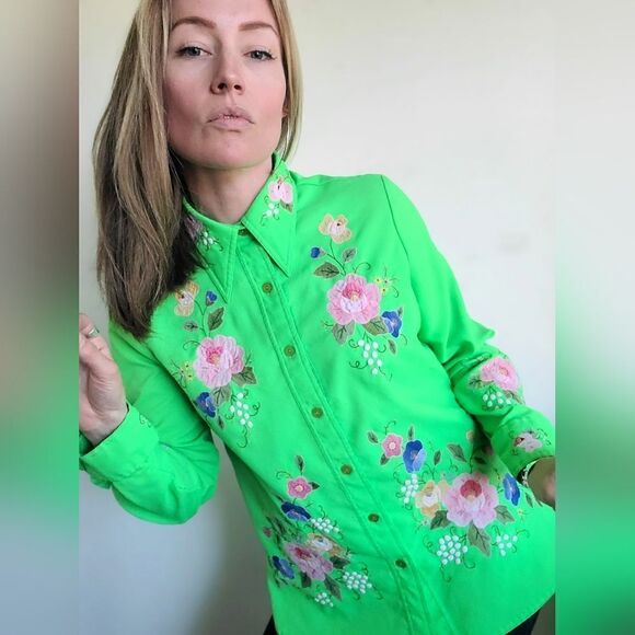 King James California Embroidered Vintage 70s Button Down L - Picture 3 of 15